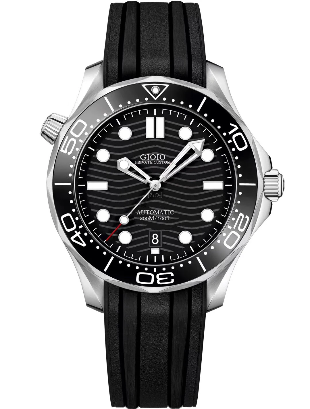 

Men automatic mechanical watch black blue Rubber ceramic