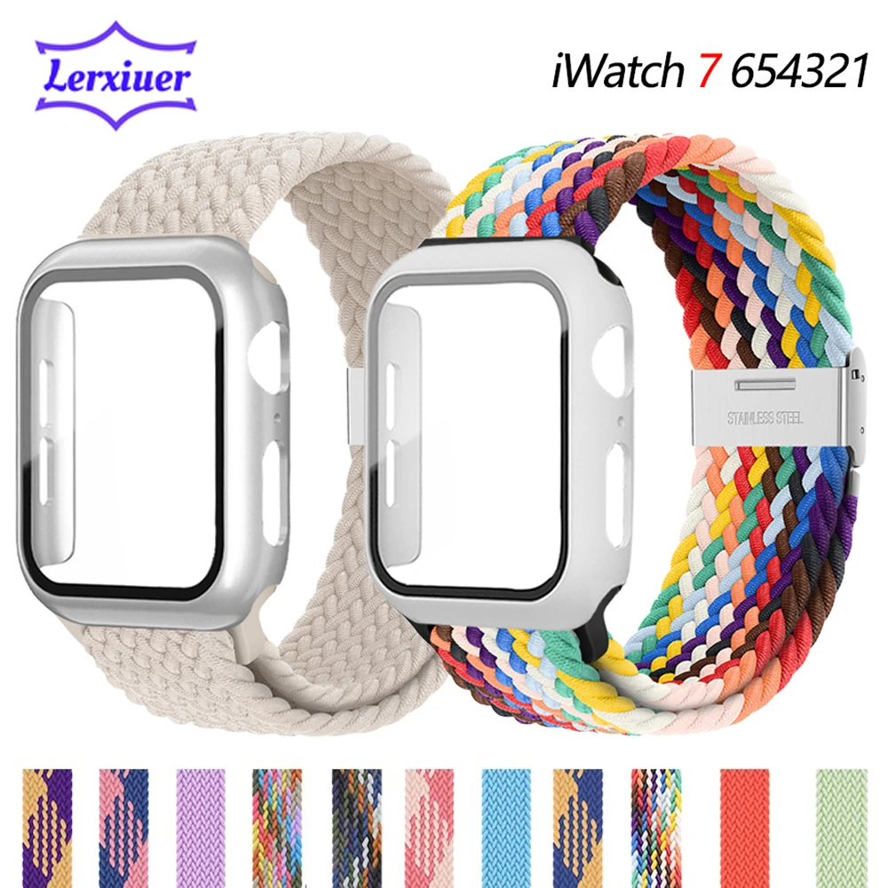 

Чехол + ремешок для Apple watch iWatch Series 3 4 5 se 6 7, эластичный, Плетеный, 45 мм, 44 мм, 40 мм, 41 мм, 42 мм, 38 мм
