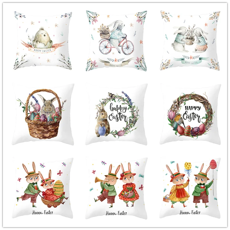 

45cm Easter Bunny PillowCover Wreath Eggs Rabbit Pillowcase Sofa Cushion Easter Decorations for Home Easter Party Favor Gifts