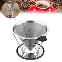 stainless steel coffee filter reusable double layer coffee brew tools filters funnel cone coffee dripper filter cup with stand