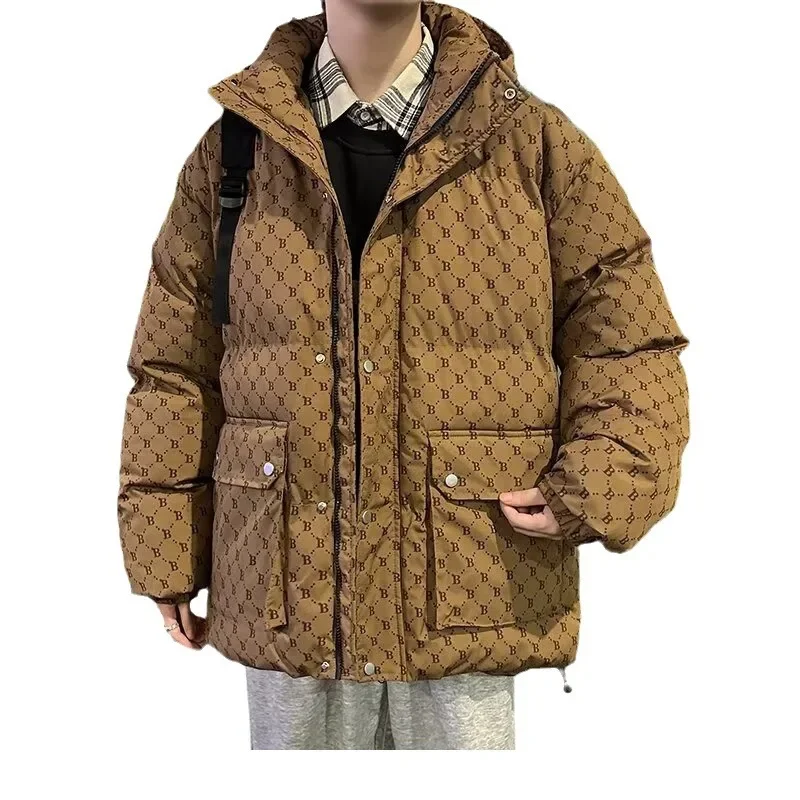 Модная мужская утолщенная зимняя куртка с капюшоном свободная посадка