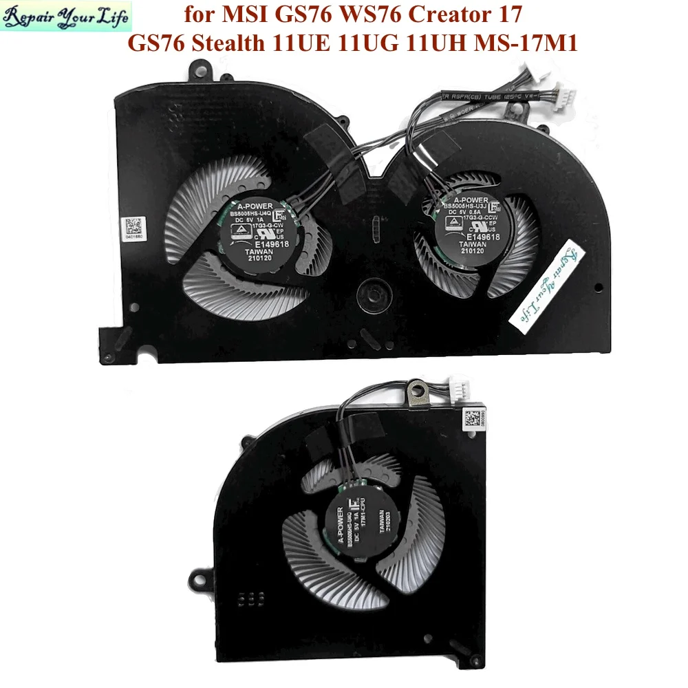 

Laptop CPU GPU Cooling Fans for MSI GS76 WS76 Creator 17 GS76 Stealth 11UE 11UG 11UH Cooler Fan MS-17M1 17M1-CPU BS5005HS-U4Q