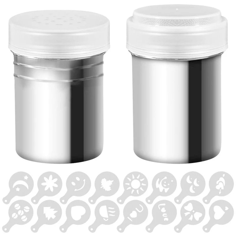 2 Pieces Stainless Steel Dredders And Coffee Cinnamon Power Powder Shaker Can With Hole Or Lid CNIM Hot