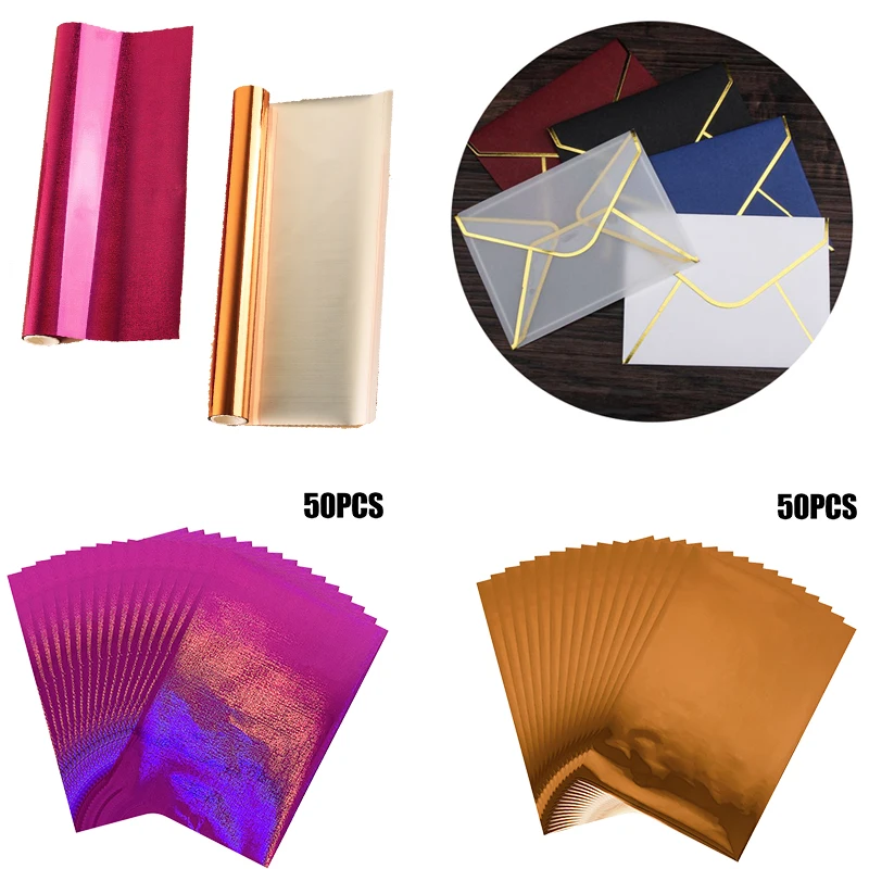 

50pcs/set Laminator Laser Printer Foils Toner Reactive Foil Rolls Paper Holographic Heat Transfer For Wedding Invitation Make