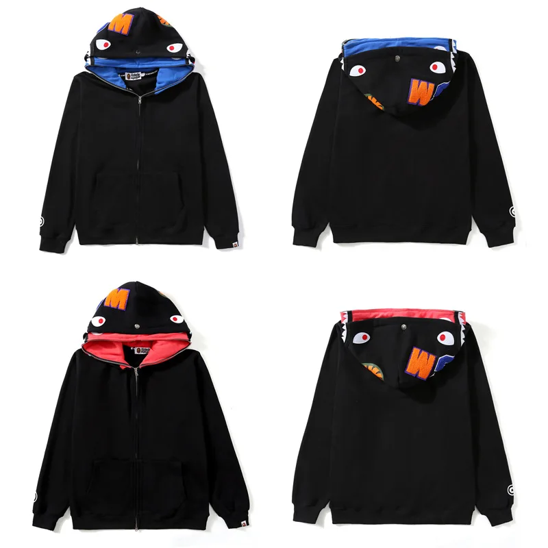 

100% cotton Free shipping Classic style hooded sweatshirt Bape Classic Double Hooded Shark Hooded Cardigan Sweater