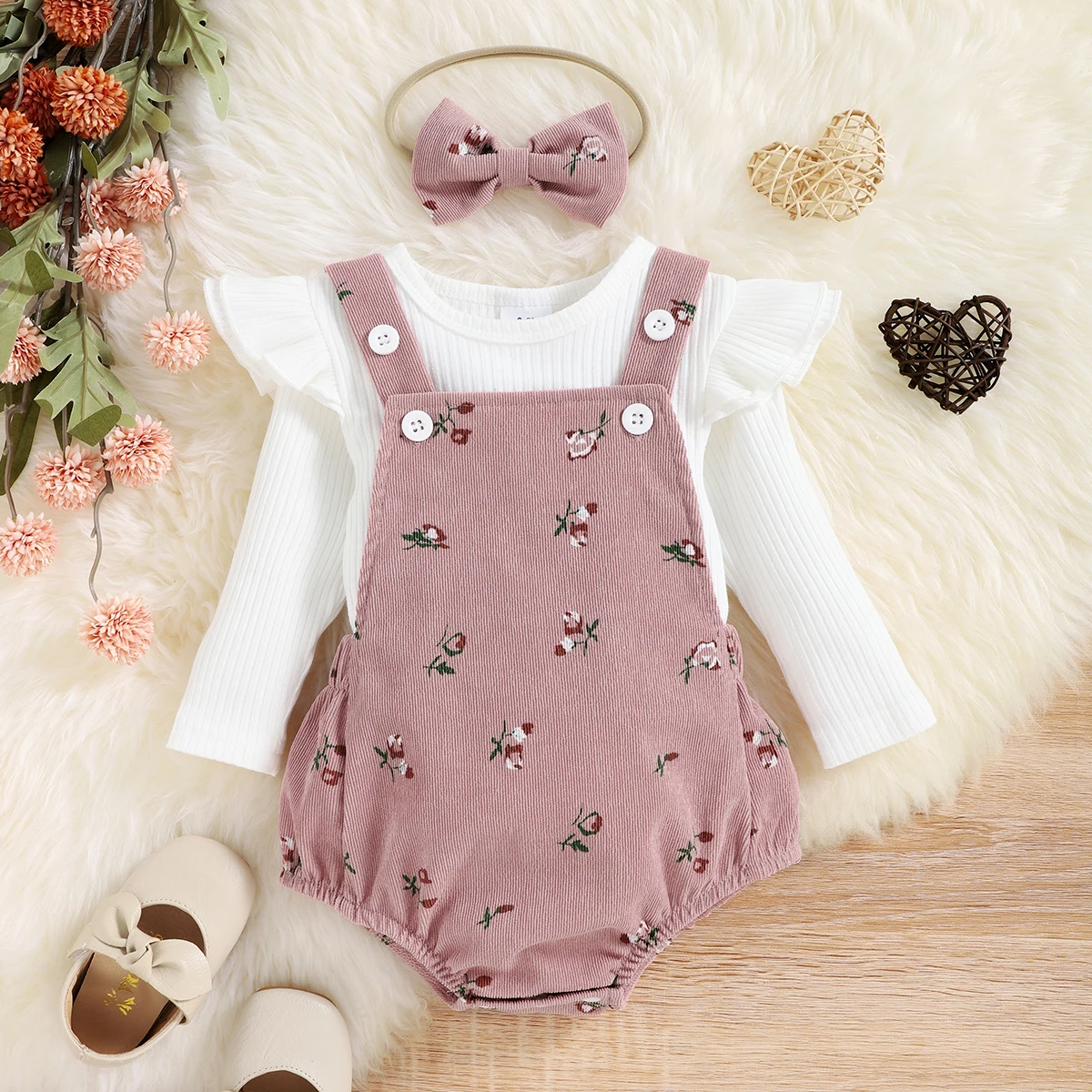 

PatPat Newborn Baby Girl Clothes New Born Babies Items Costume 3pcs Ribbed Long-sleeve Romper 3pcs 95% Cotton Solid Rib Knit Set