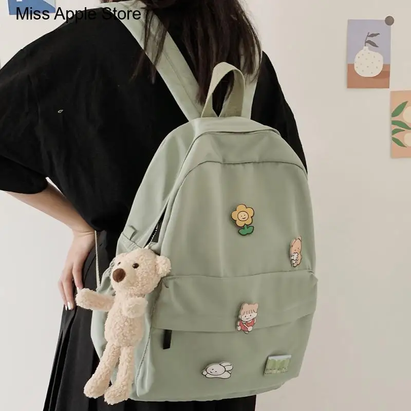 

Women Backpack Kawaii Book Ladies Fashion Bags Trendy Nylon Cute Backpack Bear Female Student College School Bag Badge Girl Doll