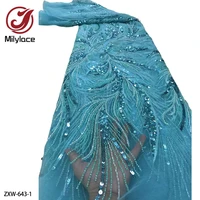 latest african handmade beads embroidery laces fabrics luxury nigerian sequins mesh lace fabric for party dress zxw 643