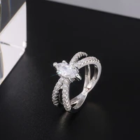 new luxury trendy silver plated cross twine rings for women shine white cz stone inlay fashion jewelry wedding party gift ring