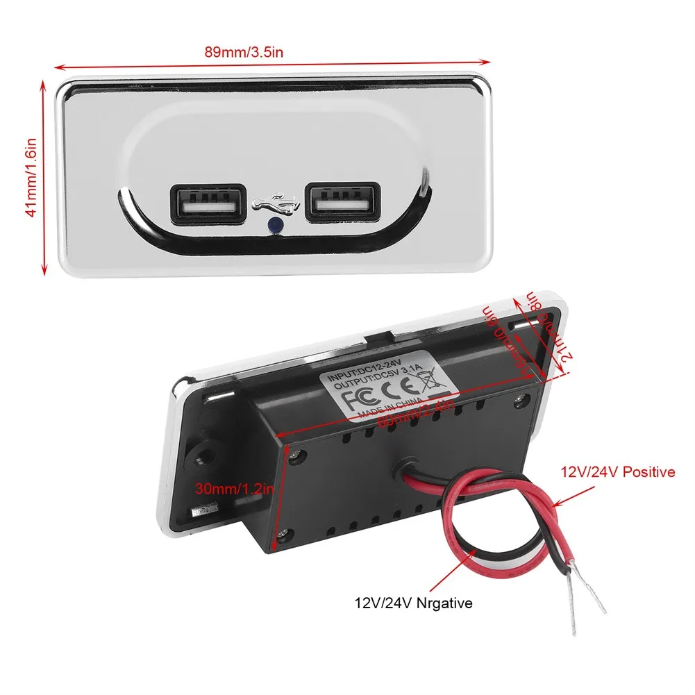 

Зарядное устройство с двумя USB-портами, 12 В/24 В, 3,1 А