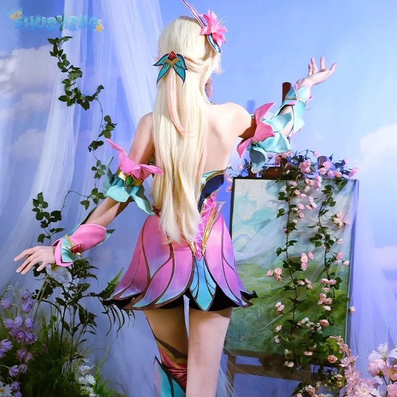 Фото Игра LOL The Lady of Luminosity Косплей Luxanna Crownguard Костюм Платье парик реквизит комплект Хэллоуин карнавал сексуальные женщины Новая униформа №4
