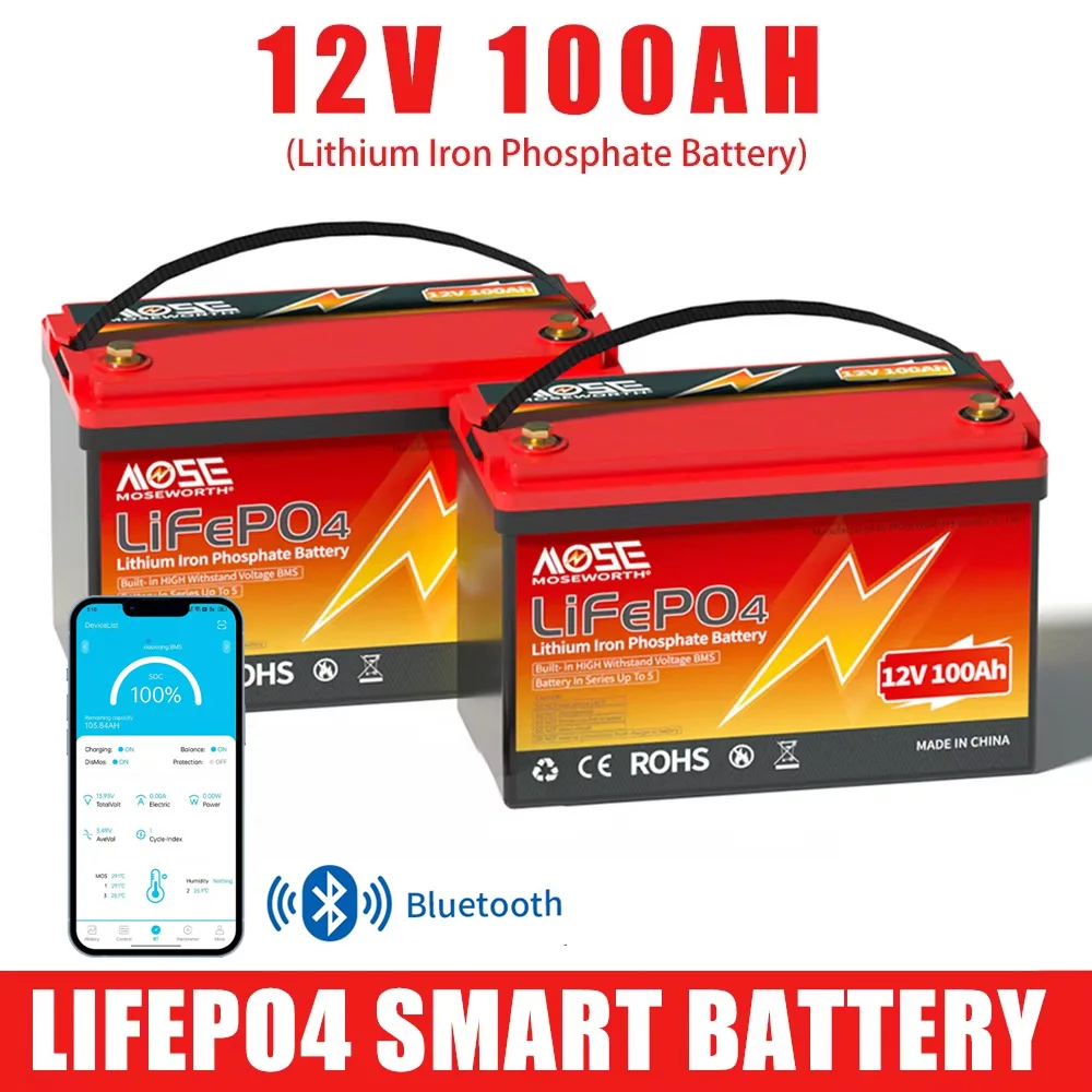 LiFePO4 Аккумулятор 12 В 100 Ач 1280 Втч 8 Литий-железный аккумулятор Bluetooth BMS 6000+ циклов