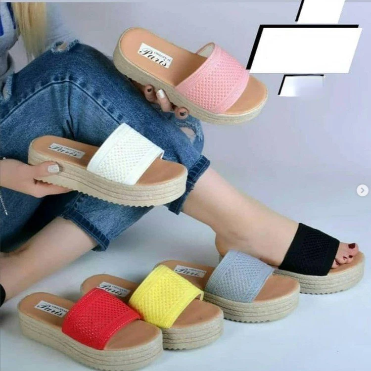 

2022 Summer Women Slippers No-Slip Fabric Upper Sandals Outside Slippers Low-Heels Plus Size Beach Ladies Shoes