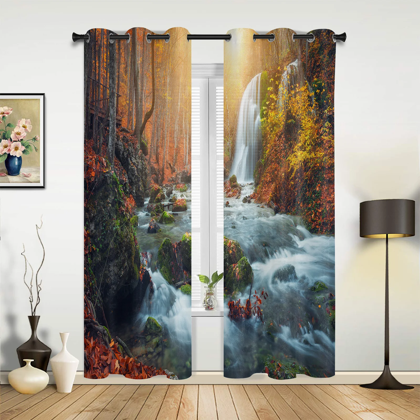 

Forest Waterfall River Scenery Curtains for Bedroom Living Room Drapes Kitchen Children's Room Window Curtain Modern Home Decor