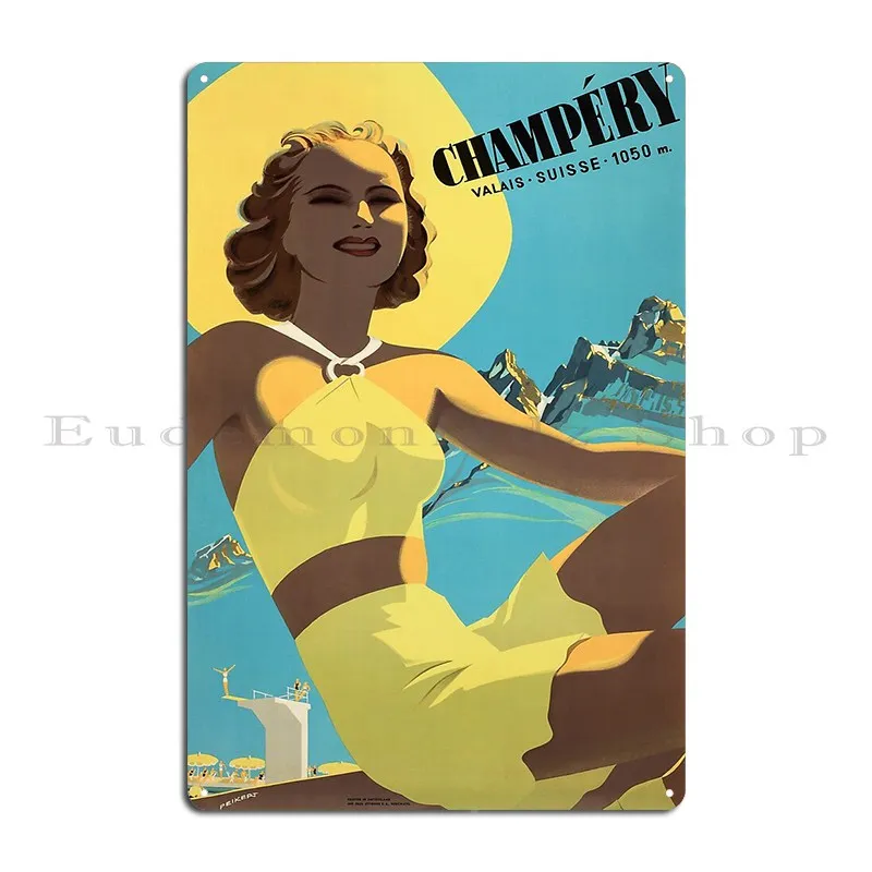 Champery Valais Suisse Швейцария 1938 года винтажный художественный деко туристический