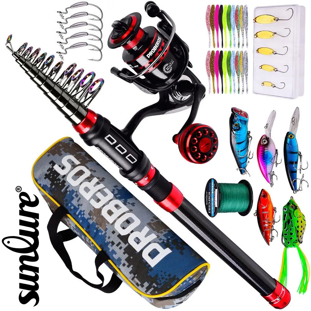 

Hot sale Carbon Telescopic Fishing Rod Spinning Reel Combo Set with Line Lures Kit Bag for Kids Men Women Beginners