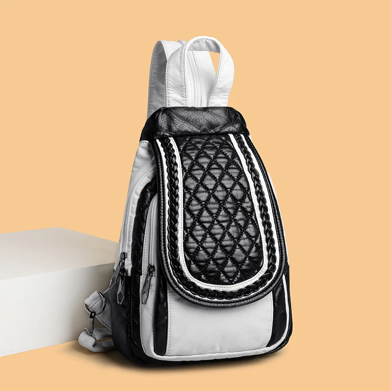 

Fashion Solid Color Soft Leather Backpack For Women Luxury Designer Brand Simple Casual Travel Girl School Bag