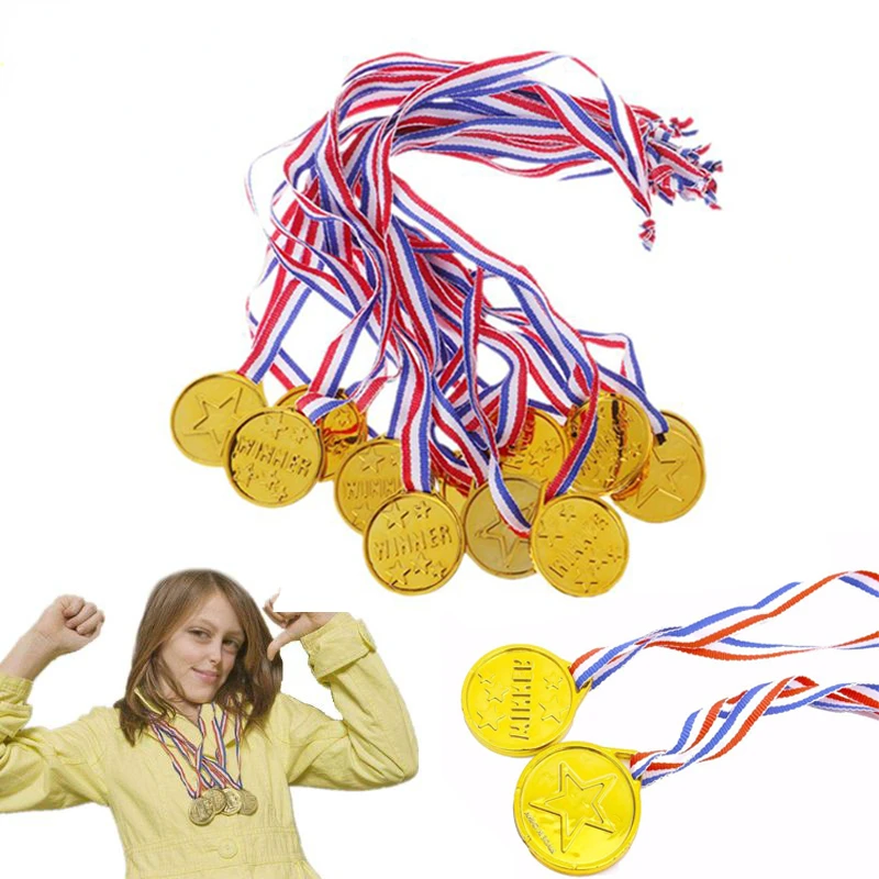 

Kids Children Gold Plastic Winners Medals Sports Day Party Bag Prize Awards Toys For Kids Party Fun Photo Props ZXH