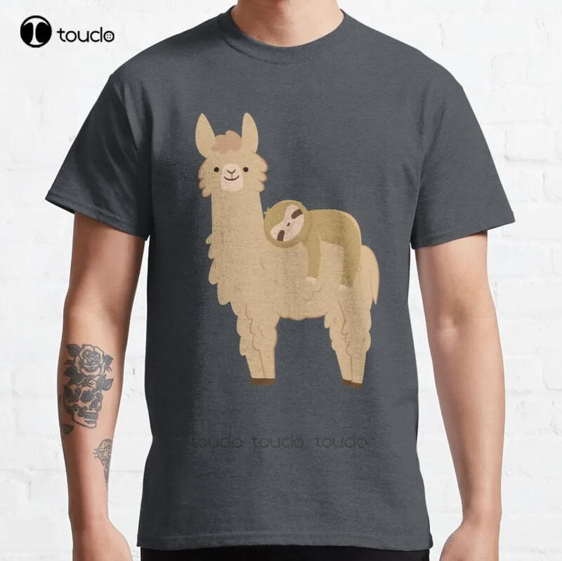 

New Adorable Sloth Relaxing On A Llama | Funny Llama Sloth Classic T-Shirt Cotton Men Tee Shirt Custom Gift Tee Shirt Streetwear