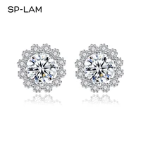 sp lam silver diamond luxury new moissanite earing wedding sterling stud 925 fashion flower ladies woman 2022 earrings