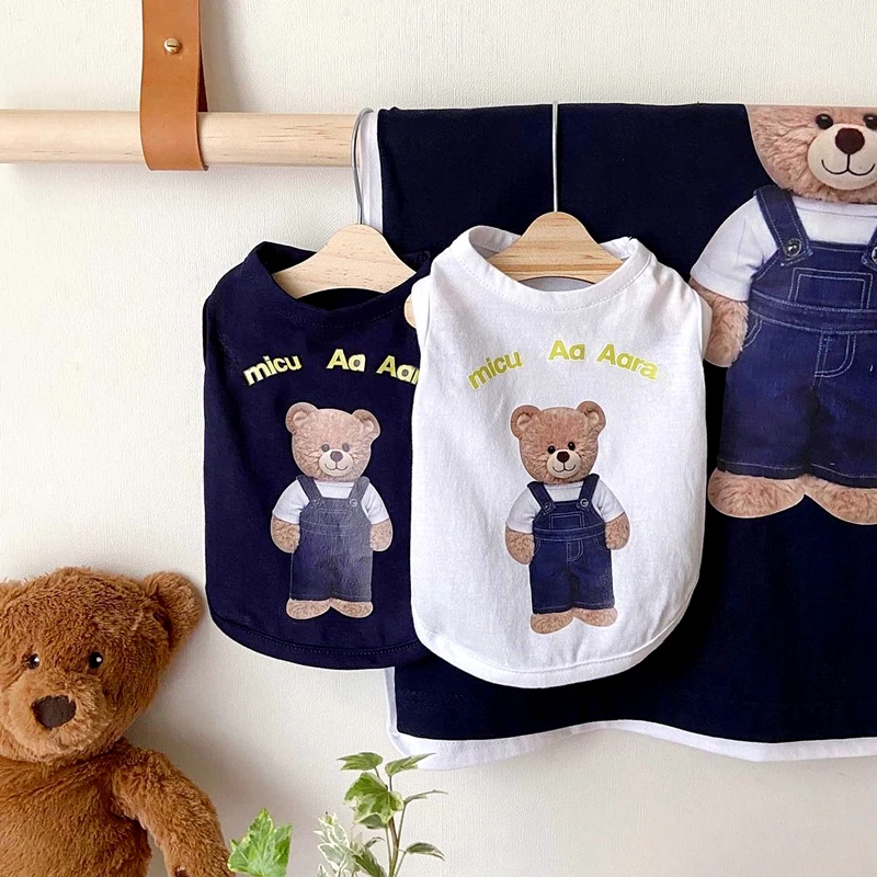 

Pet Teddy Summer Dress Cartoon Bear Print Dog Clothes Softer Than Bear Vest Puppy Pullover Pet Dog Two Feet Clothes