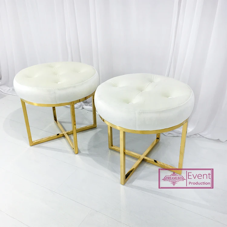 

Золотой круглый табурет из нержавеющей стали для гостиной из современной ткани