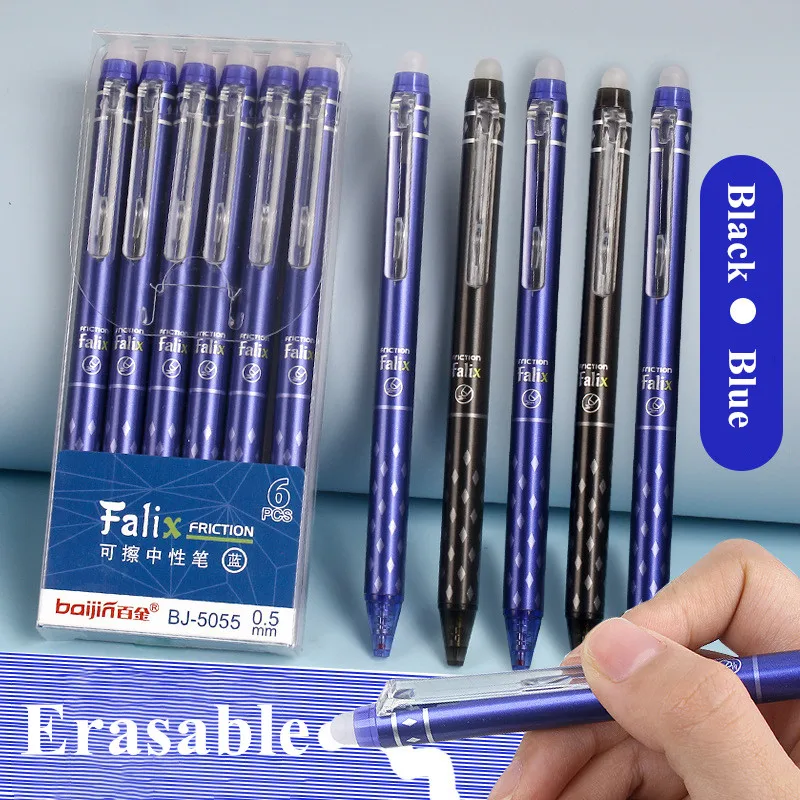   Press Erasable Gel Pens Set with Refills 0.5mm Black and Blue Gel Ink Built-in Eraser Office Supplies Exam Stationery Kit 