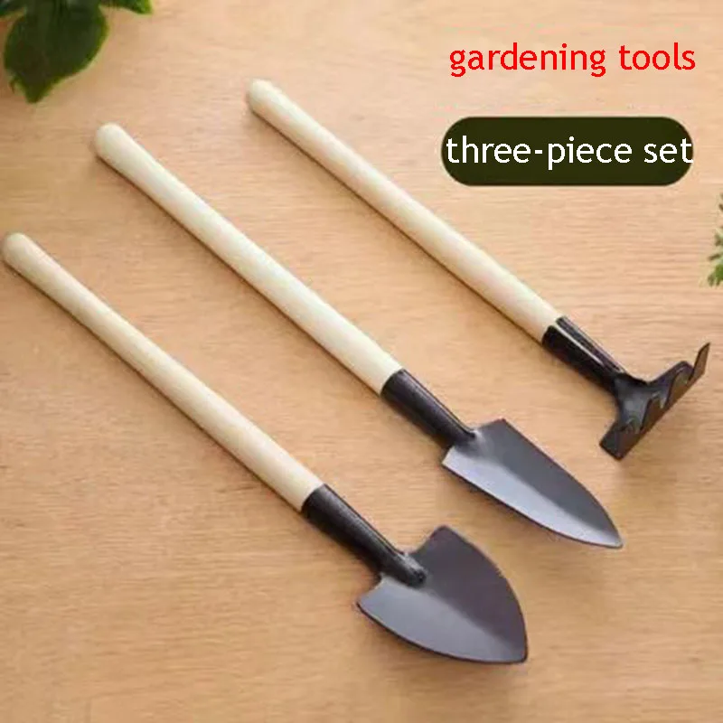 

Mini Household Gardening Tools Three-piece Set Outdoor Plant Loosening Shovel Wooden Handle Garden Shovel Rake Three-piece Set