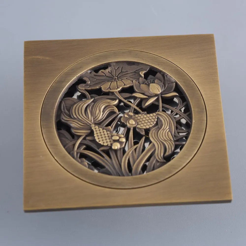 

Antique Brass Art Flower Carved Bathroom Floor Shower Drain Waste Dragons Floor Drain thr120