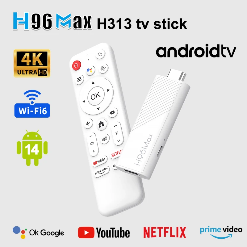 H96 MAX H313 mini TV Stick Android 14 2 ГБ 16 8 Dual Wifi6 BT5.0 4K HD Google Voice Assistant Домашний медиаплеер AI