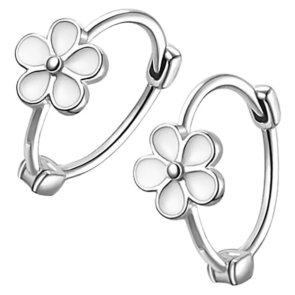 

Earring Hoop Silver Stud Earrings Jewelries Trendy Metal Women Hoops Funky Charm Aesthetic Flower Miss