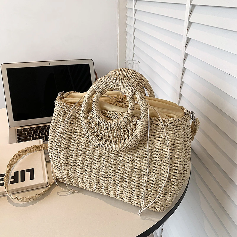 Fashion Women Leisure Straw Bag Handmade Vacation Female Basket Shoulder Purses 2022 New Holiday Travel Summer Beach Handbag