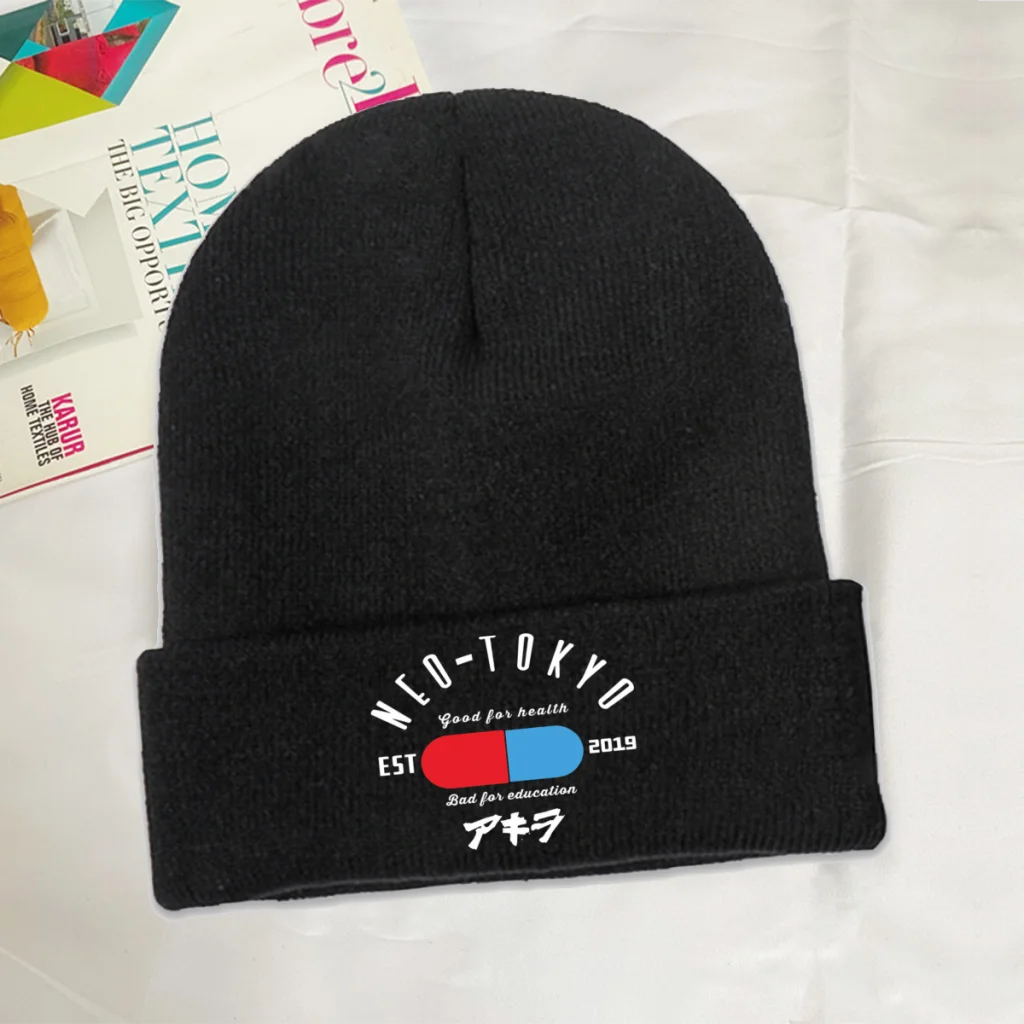 

Neo Tokyo Good for Health Bad for Education Skullies Beanie Akira 80s Japanese Manga Film Knitted Bonnet CapBrimless Elastic Hat