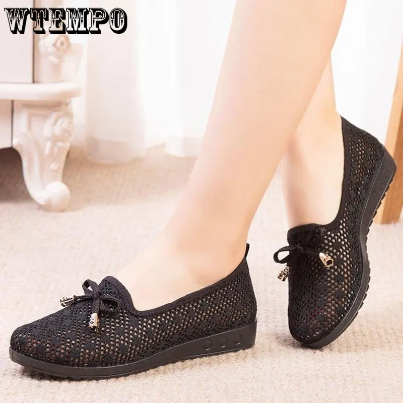 WTEMPO Summer Soft Sole Shoes Women's New Breathable Mesh Hollow Out Cool Shoes Shallow Mouth Non Slip Casual Shoes Wholesale