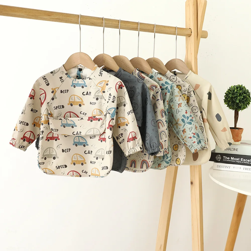 

Baby Kid Toddler Long Sleeve Waterproof Bib Infant Eating Bib Pocket Kid Burp Cloth Baby Stuff Art Smock Feeding Bib 0-36 Months