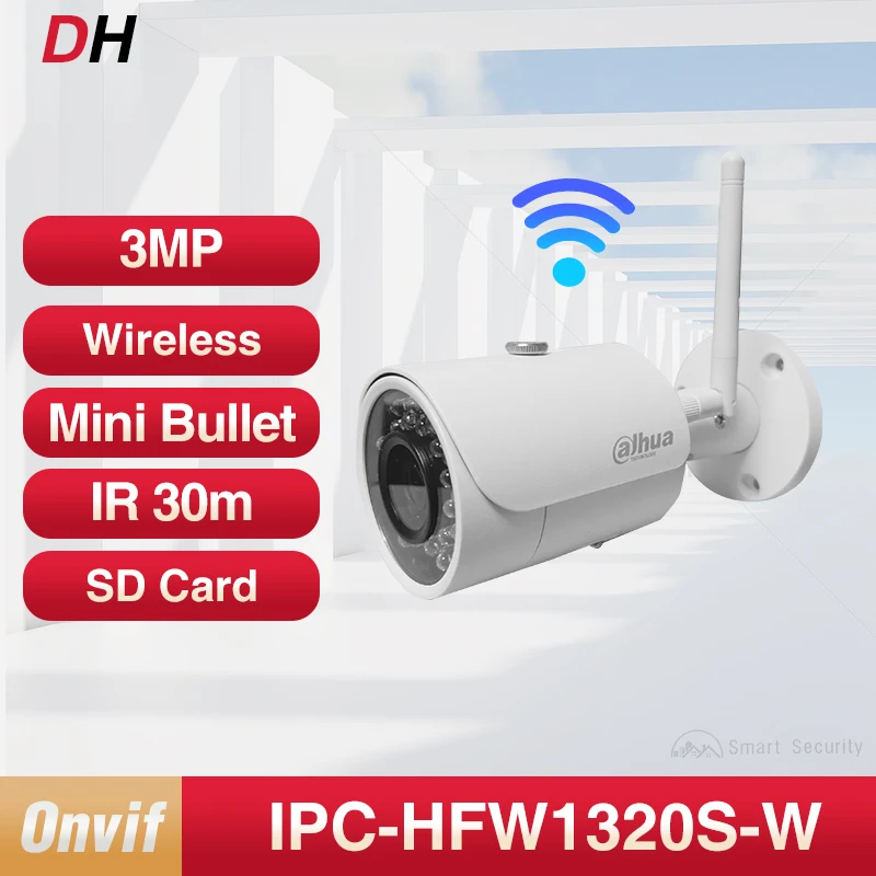

Dahua Original 3MP WiFi Bullet Camera MIni Outdoor Home Wireless Monitor Support SD Card IR 30m IP67 Digital Zoom IPC-HFW1320S-W