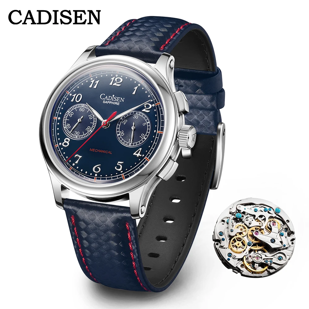 

CADISEN Watch Mens PP GENEVE Chronograph Mechanical Wristwatches Seagull ST19 Movement Sapphire Crystal Lattice Leather