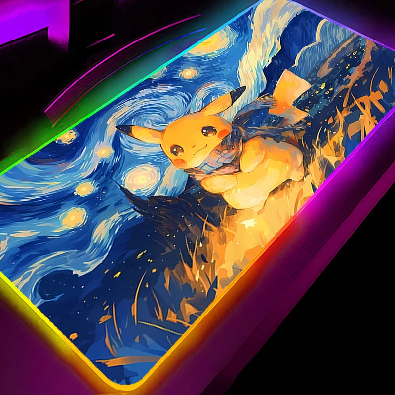 Фото Большой коврик для мыши RGB P-Pokemon Pikachu 90x40 см, для ПК, для киберспорта, с подсветкой, для ноутбука, компьютера, клавиатуры, светодиодный коврик для мыши XXL №2