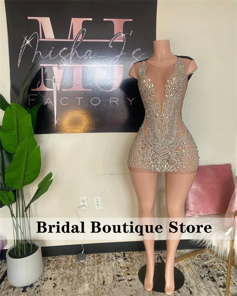 

Sparkly 2023 Diamonds Short Prom Dress Luxury Beads Crystal Rhinestones Glitter Birthday Party Cocktail Club Performance Gowns