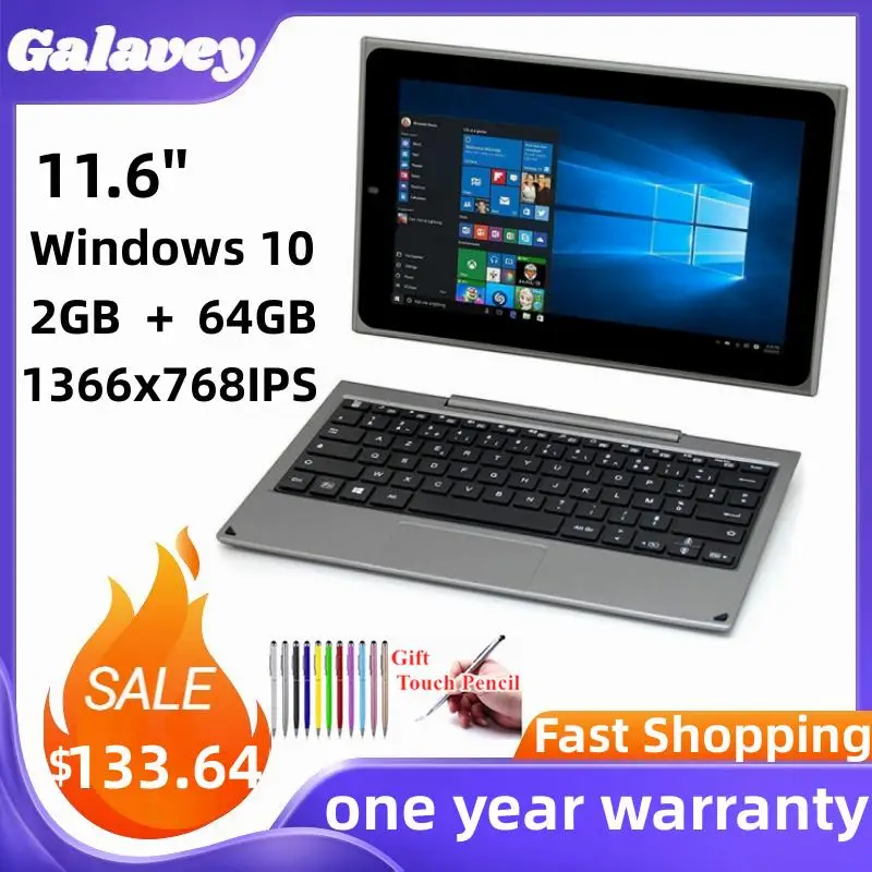 

11.6'' EW11 Windows 10 Home 2-in-1 Tablets PC With Keyboard Quad Core 2GB DDR RAM 64GB ROM Intel Atom Z3735F 1366x768IPS Netbook