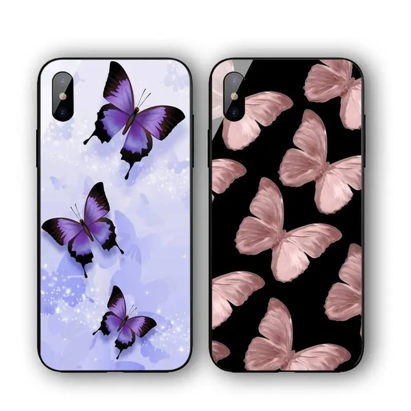 

Butterfly Phone Case For Iphone 11 12 13 14 Pro Max 7 8 Plus X Xr Xs Max Se2020 Tempered Glass Cove