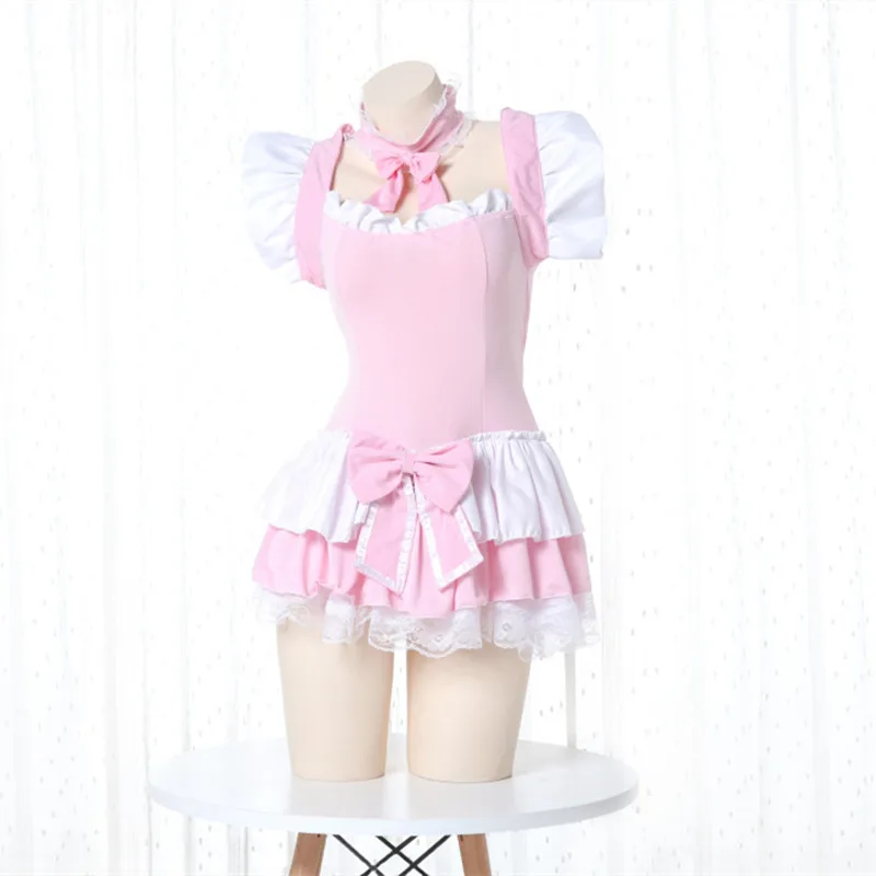 

Lolita Dress Cute Pink Ruffle Maid Outfit Japanese Girl Cosplay Sexy Costumes Daily Apron Uniform Skirt Set Kawaii Nightdress