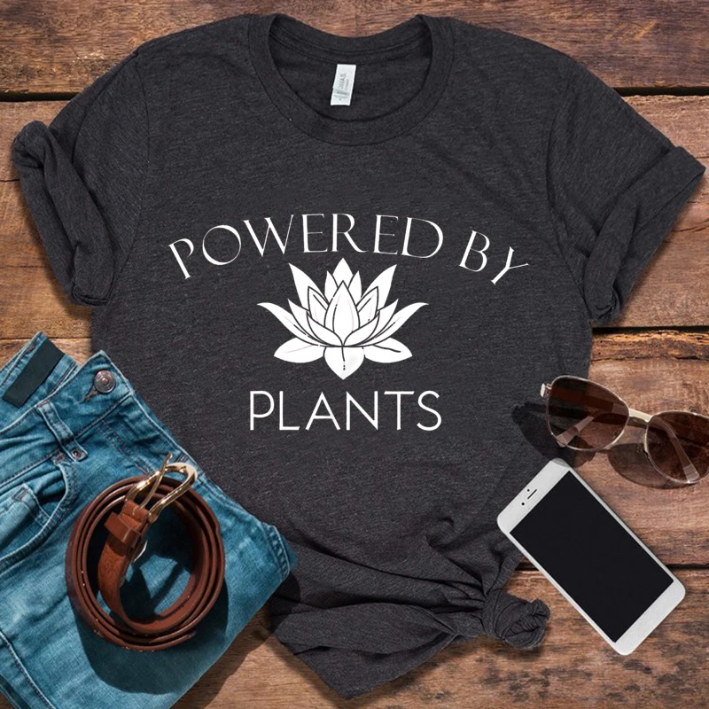 

Vegan Woman Tshirts Powered By Plants Graphic Tee Plus Fashion Ladies Tops Vegetarian Be Kind Clothes Summer Tops Vintage XL