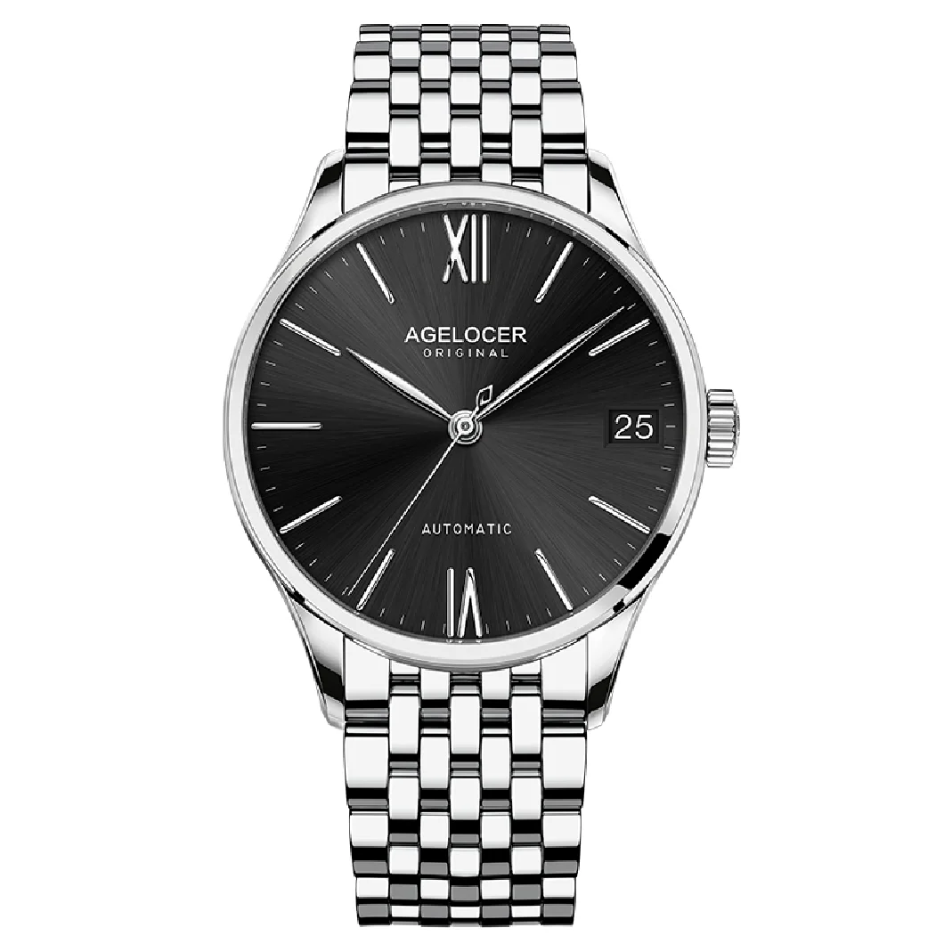 

AGELOCER Black Sapphire Men Mechanical Watches relogio masculino Top Brand Luxury Jubilee Bracelet Wrist Watches Automatic