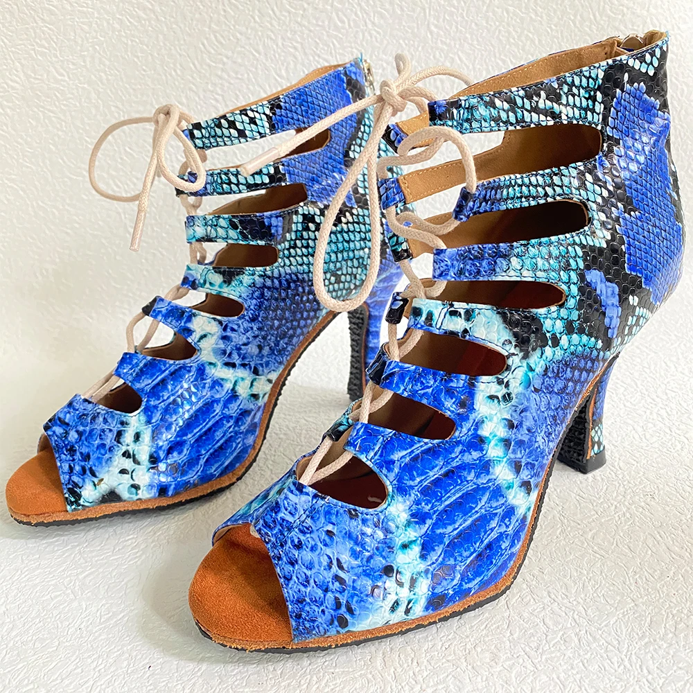 Zapatos De Baile latino Blue Colorful African Latin Dance Shoes For Women Salsa Indoor Suede Outsole Dancing Shoes
