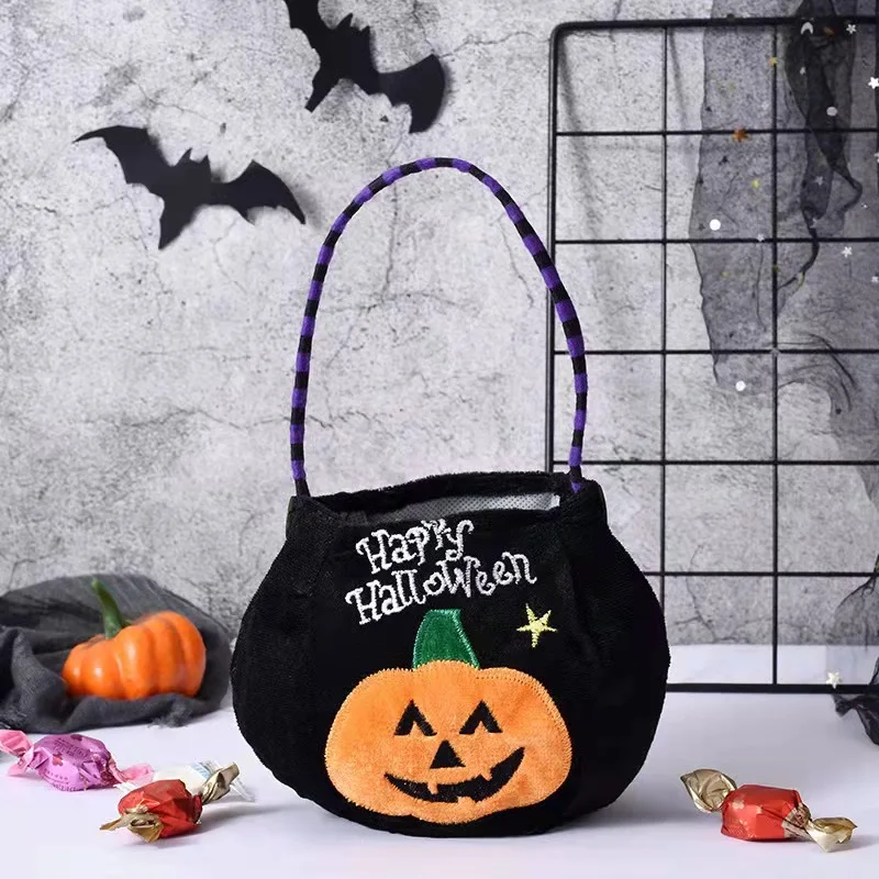 Festival Decoration Halloween Bags for Candy Tote Bag Kids Cartoon Fleece Pumpkin Christmas Party Clutch Bag