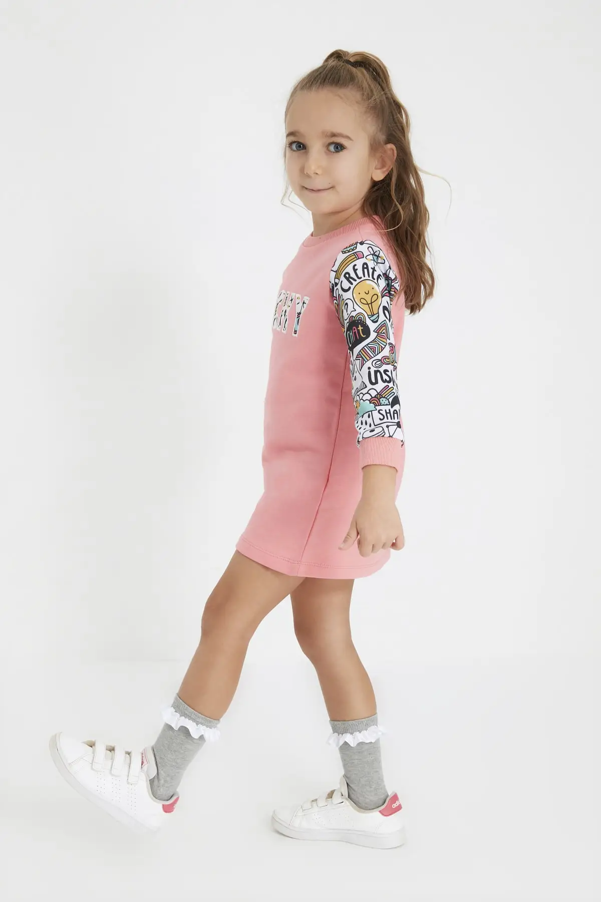 

Женское трикотажное плотное платье-трапеция с принтом внутри, TKDAW22EL1998