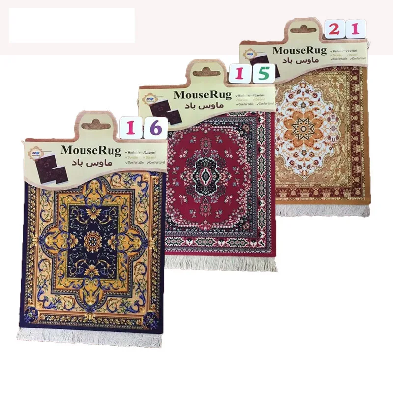

OUIO Persian Mini Woven Rug Mat Mousepad Retro Style Carpet Pattern Cup Mouse Pad with Fring Home Office Table Decor Craft