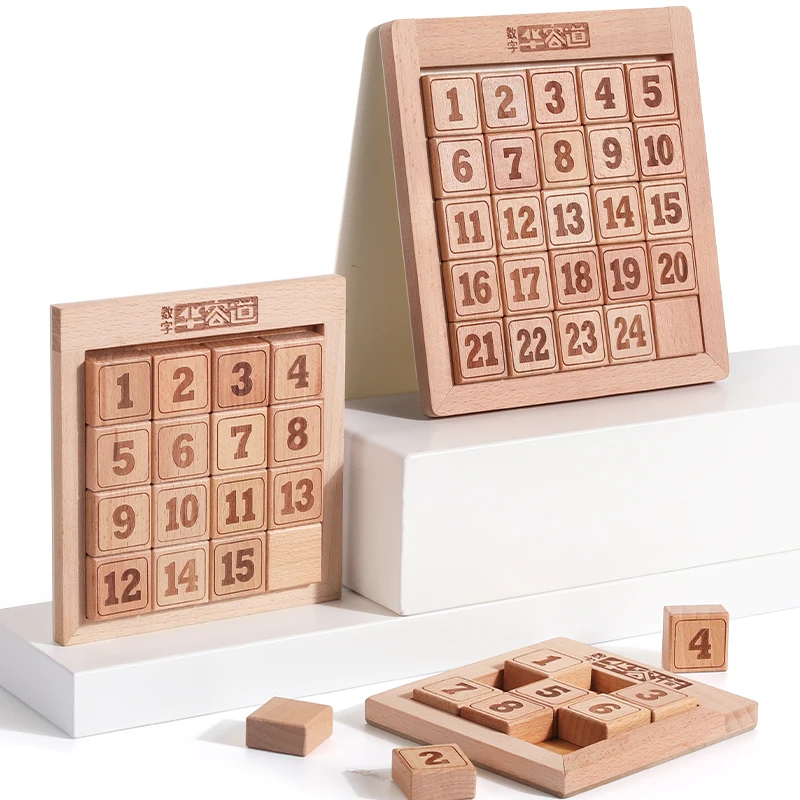 

Wooden Digital Huarong Road Sliding Puzzle Children Logical Mathematics Training Educational Toys Kids Jigsaw Brain Game