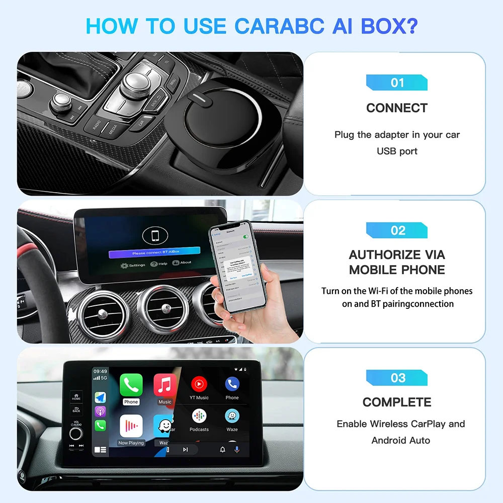 3-в-1 Android 13 Беспроводной CarPlay Play Ai Box SM6225 Автомобильный USB WIFI адаптер для YouTube, Netflix, универсальная ТВ-приставка GT7S (art.: 3920db0ff4c14) - 3920db0ff4c14